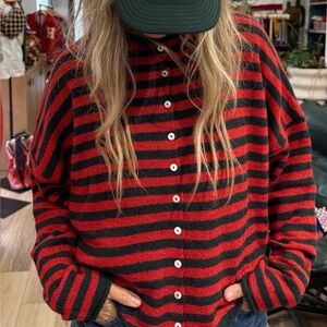 Striped Red and Black Women's Cardigan